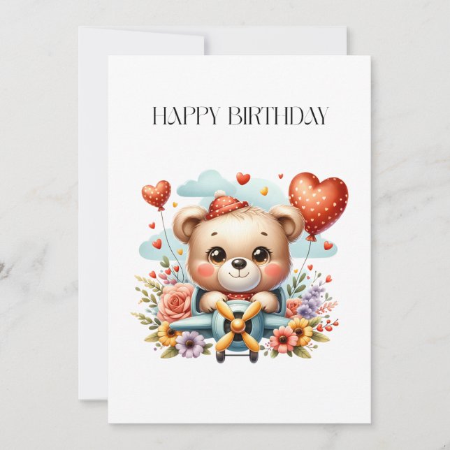 Teddy Bear Pilot Birthday Card (Front)