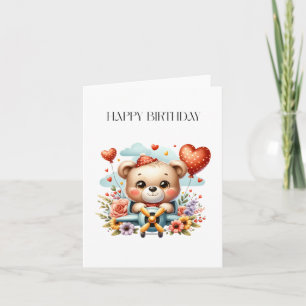 Teddy Bear Pilot Birthday Card