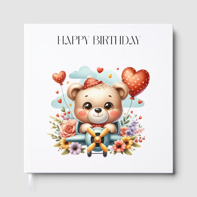 Teddy Bear Pilot Birthday Guest Book (Front)