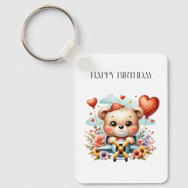 Teddy Bear Pilot Birthday Keychain (Front)