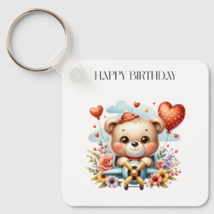 Teddy Bear Pilot Birthday Keychain