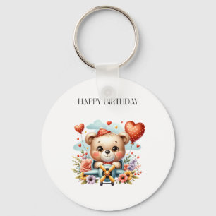 Teddy Bear Pilot Birthday Keychain