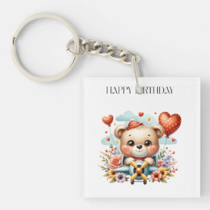 Teddy Bear Pilot Birthday Keychain