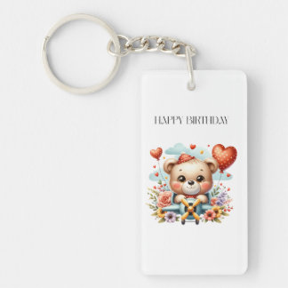 Teddy Bear Pilot Birthday Keychain