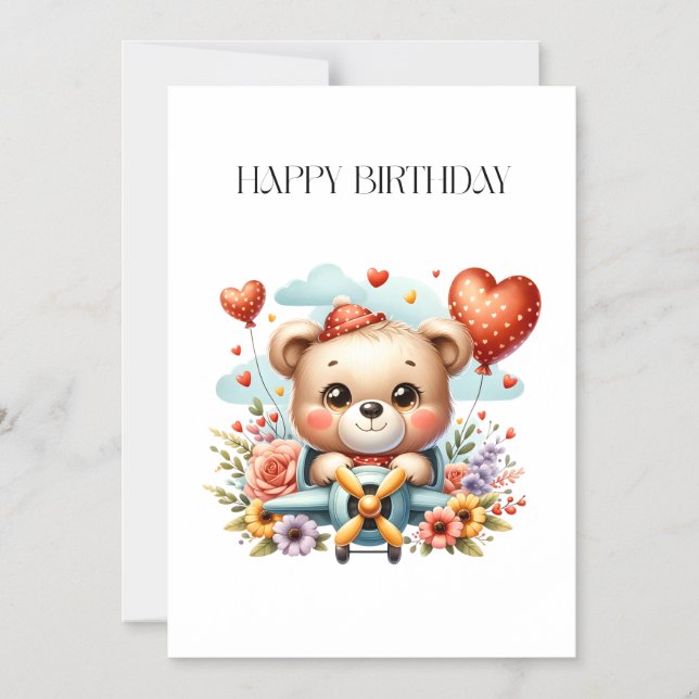 Teddy Bear Pilot Birthday Magnetic Invitation (Front)