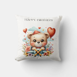 Teddy Bear Pilot Birthday Throw Pillow