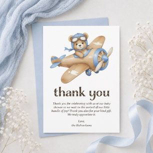 Teddy Bear Pilot Boy Baby Shower Thank You Card