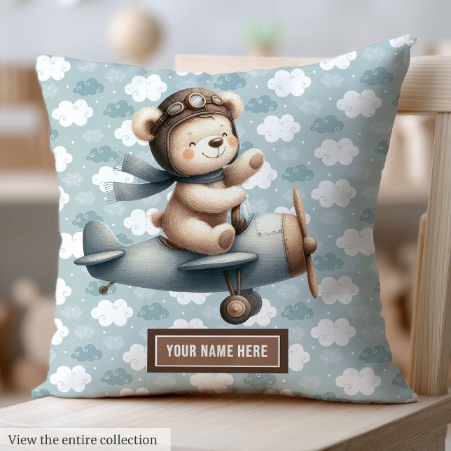 Teddy Bear Pilot Personalized Baby Boy Pillow (Teddy Bear Pilot Personalized Baby Boy Pillow)