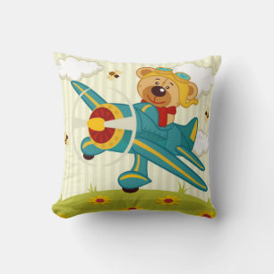 Teddy Bear Pilot Throw Pillow