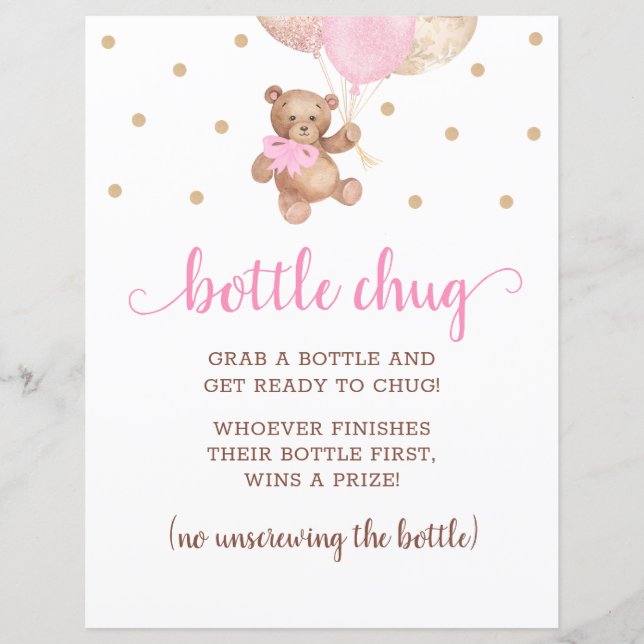 Teddy Bear Pink And Gold Bottle Chug Game (Front)