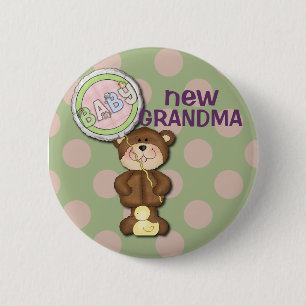 Teddy Bear Pink and Green 2 Inch Round Button