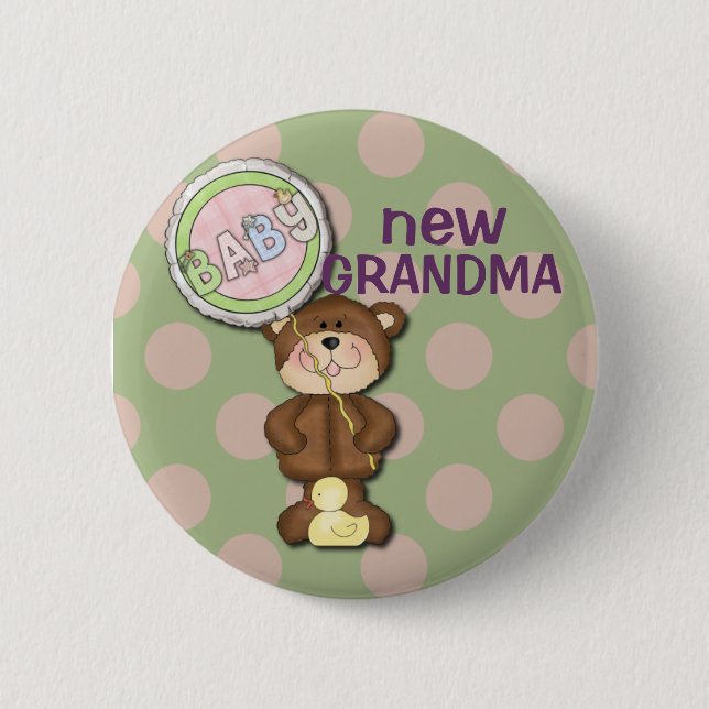 Teddy Bear Pink and Green 2 Inch Round Button (Front)
