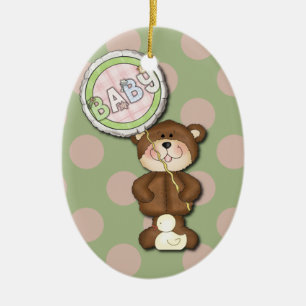 Teddy Bear Pink and Green Ceramic Ornament