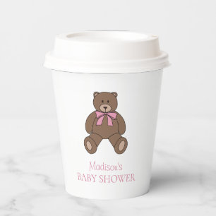 Teddy Bear Pink and White with Name Baby Shower Paper Cups
