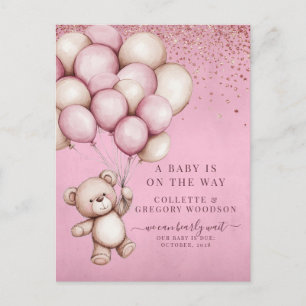 Teddy Bear Pink Baby Girl Budget Pregnancy Reveal Announcement Postcard