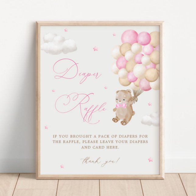 Teddy Bear Pink Baby Shower Diaper Raffle Poster (Creator Uploaded)