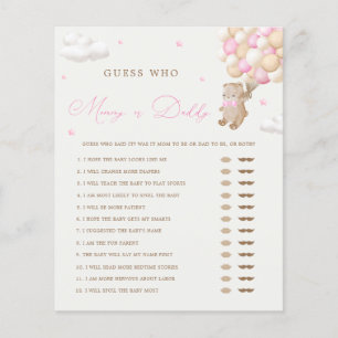 Teddy Bear Pink Baby Shower Mommy or Daddy Game