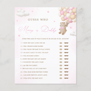 Teddy Bear Pink Baby Shower Mommy or Daddy Game