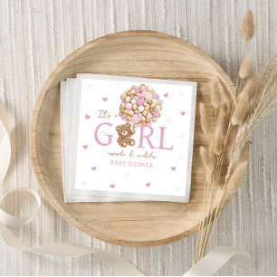 Teddy bear Pink Balloon Baby girl shower Napkin