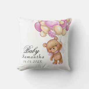 Teddy Bear Pink Balloon Baby Shower   Throw Pillow