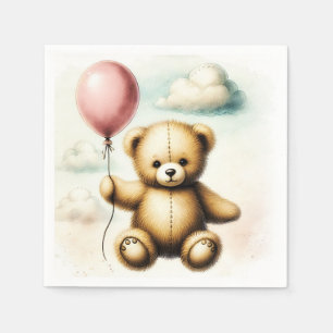 Teddy Bear Pink Balloon Bearly Wait Baby Shower  Napkin