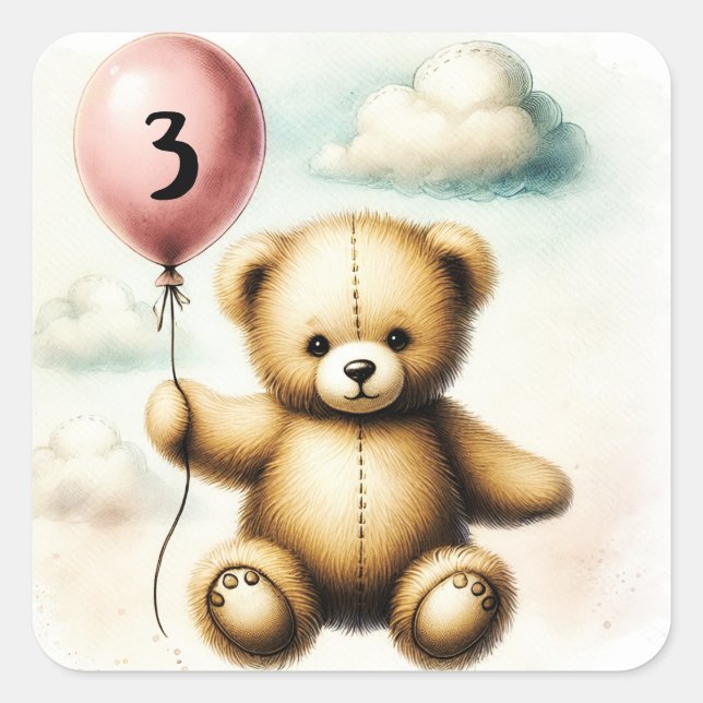Teddy Bear Pink Balloon Bearly Wait Baby Shower  Square Sticker (Front)