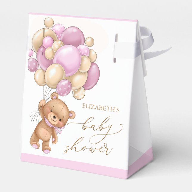 Teddy Bear Pink Balloons Baby Shower Favour Box