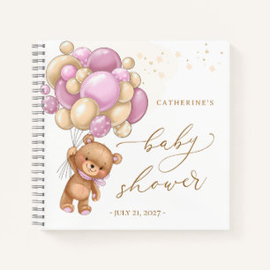 Teddy Bear Pink Balloons Baby Shower Guest Book