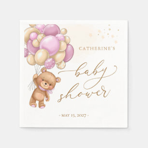 Teddy Bear Pink Balloons Baby Shower Napkins