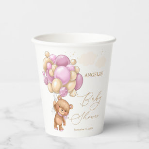 Teddy Bear Pink Balloons Baby Shower  Paper Cups