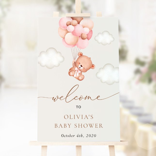 Teddy Bear, Pink Balloons, Baby Shower Welcome Poster (Creator Uploaded)