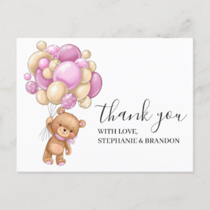 Teddy Bear PINK Balloons Thank You  Card