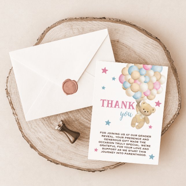 Teddy Bear Pink Blue Gender Reveal  Thank You Card (Creator Uploaded)