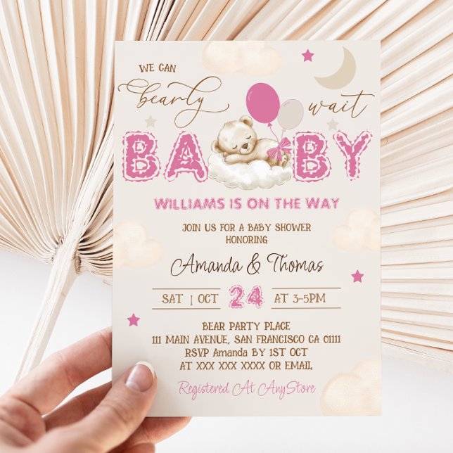 Teddy Bear Pink Boho Girl Baby Shower Invitation (Creator Uploaded)