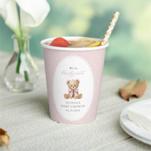 Teddy Bear, Pink Bow, Pink Polka Dots, Baby Shower Paper Cups