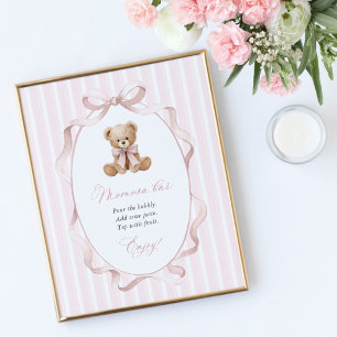 Teddy Bear, Pink Bow, Pink Stripes, Momosa Bar Poster