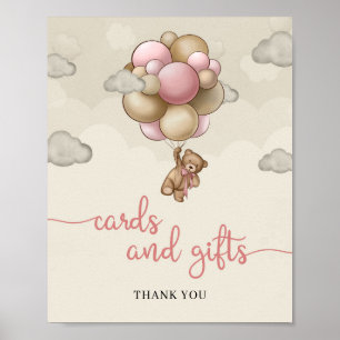 Teddy bear pink brown balloon cards and gifts sign