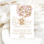 Teddy Bear Pink Heart & Balloon Baby Girl Shower Invitation<br><div class="desc">Teddy Bear Pink Heart & Balloon Baby Girl Shower Invitation</div>