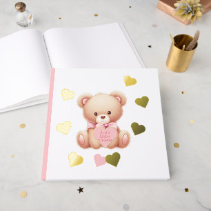 Teddy Bear Pink Hearts Foil Guestbook