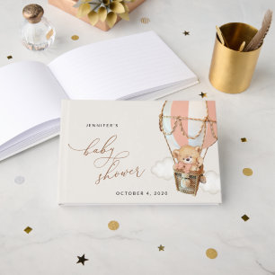 Teddy Bear, Pink Hot Air Balloon, Baby Shower Guest Book