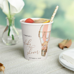 Teddy Bear, Pink Hot Air Balloon, Baby Shower Paper Cups