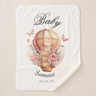 Teddy Bear Pink Hot Air Balloon Baby Shower Sherpa Blanket