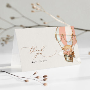 Teddy Bear, Pink Hot Air Balloon, Baby Shower Thank You Card