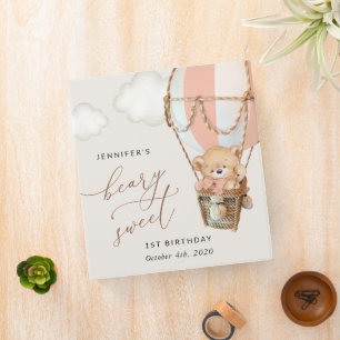 Teddy Bear, Pink Hot Air Balloon, First Birthday Binder