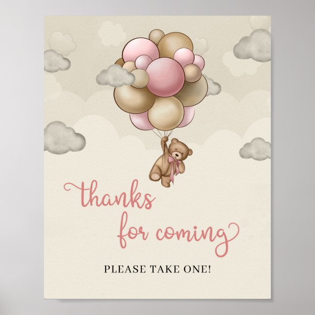Teddy bear pink ivory balloons thanks for coming poster (Front)