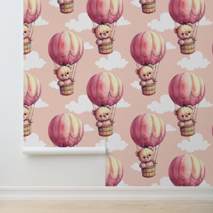 Teddy Bear Pink Pattern Baby Nursery Room  Wallpaper