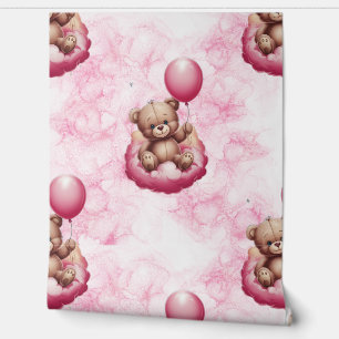 Teddy Bear Pink Pattern Baby Nursery Room Wallpaper