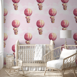 Teddy Bear Pink Pattern Baby Nursery Room  Wallpaper