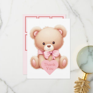 Teddy Bear Pink Photo Collage Thank You Card