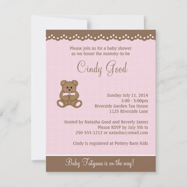 Teddy Bear Pink Small Invitation (Front)